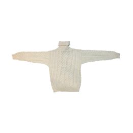 Pull Irelandais Blanc col roulé traditionnel 100% pure laine vierge 