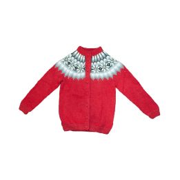 Gillet Cardigan rouge et noir tricoté main