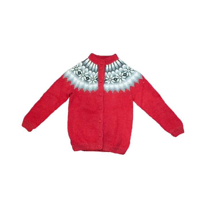 Gillet Cardigan rouge et noir tricoté main