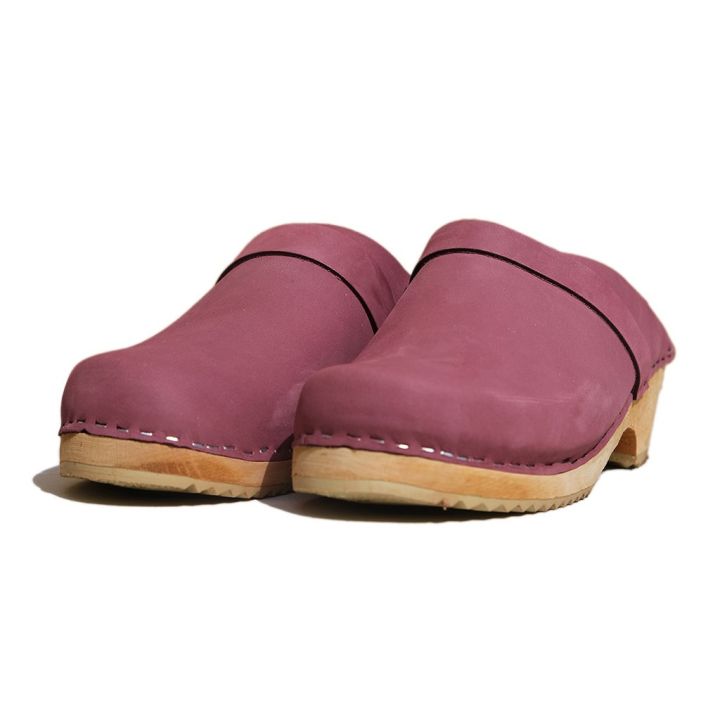 Sabots en cuir nubuck bordeaux