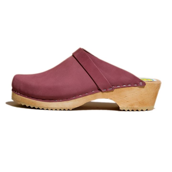 Sabots en cuir nubuck bordeaux