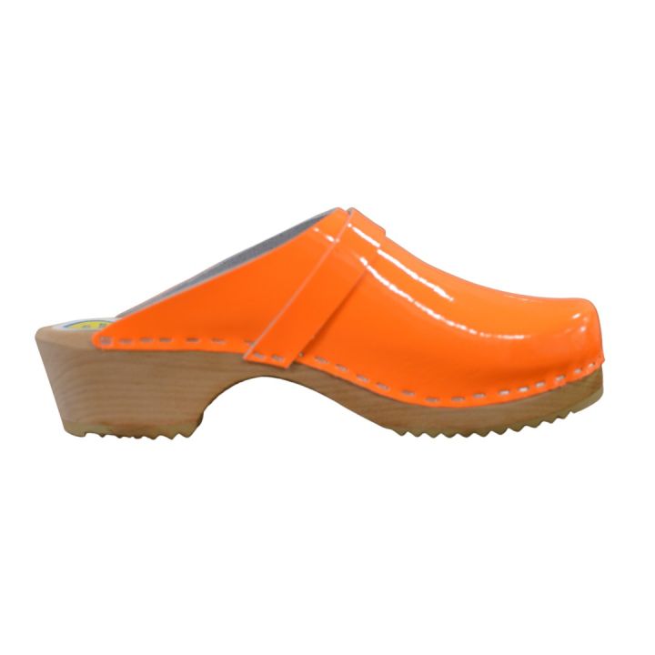 Sabots en cuir vernis - ORANGE FLUO