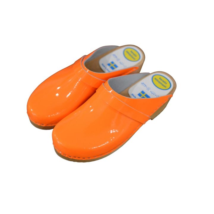 Sabots en cuir vernis - ORANGE FLUO