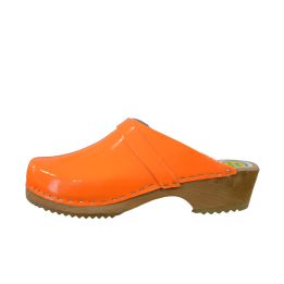 Sabots en cuir vernis - ORANGE FLUO
