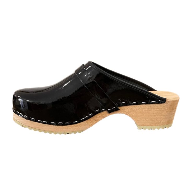 Sabots en cuir vernis - NOIR