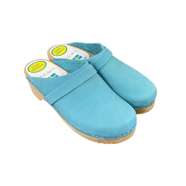 Sabots en cuir Nubuck - BLEU TURQUOISE