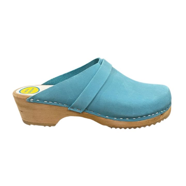 Sabots en cuir Nubuck - BLEU TURQUOISE