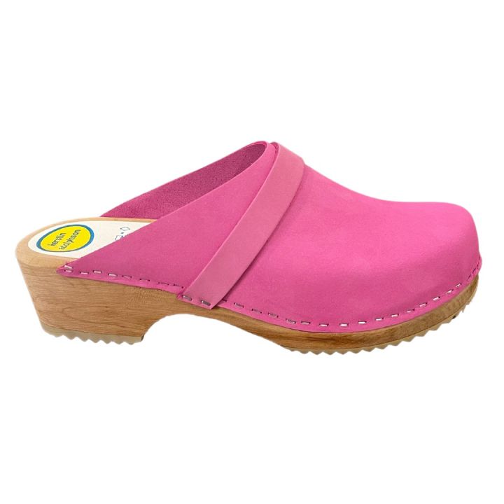 Sabots en cuir Nubuck - ROSE FUSHIA