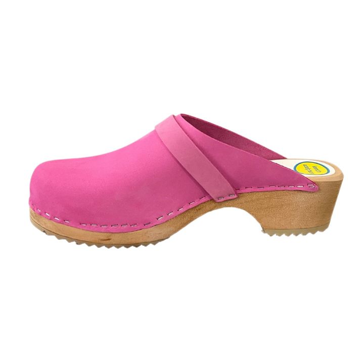 Sabots en cuir Nubuck - ROSE FUSHIA