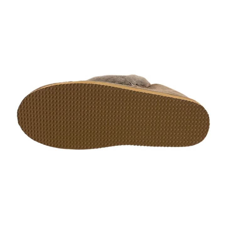 Chaussons en peau de mouton retournée - TAUPE