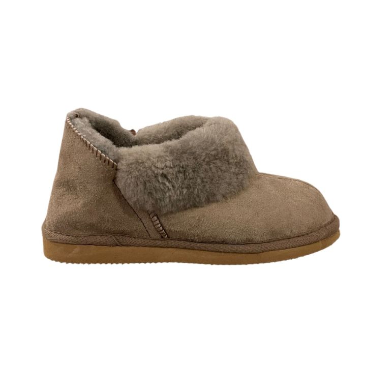 Chaussons en peau de mouton retournée - TAUPE