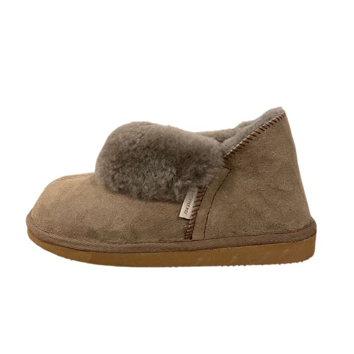 Chaussons en peau de mouton retournée - TAUPE