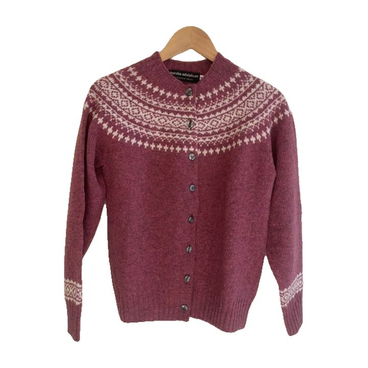 Fair Isle wool cardigan - RASPBERRY