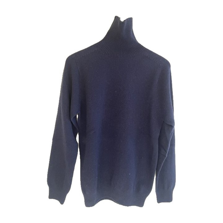 Merino and cashmere roll-neck jumper - NAVY