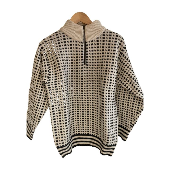 Half-zip jacquard jumper - WHITE
