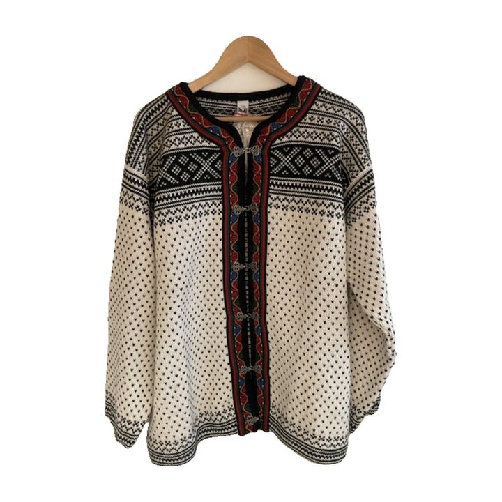 Norwegian cardigan with trims - WHITE
