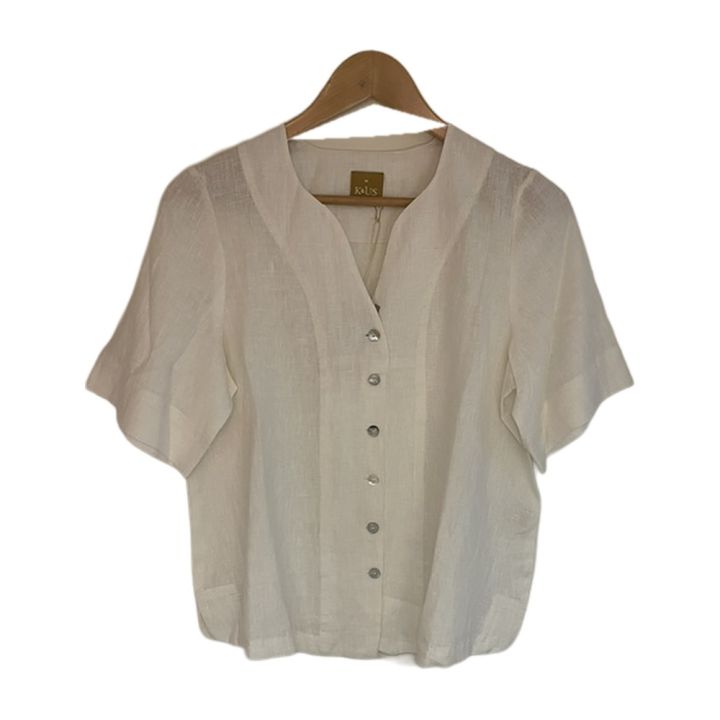 Short-sleeved linen blouse - WHITE