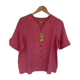 Short-sleeved linen blouse - PINK