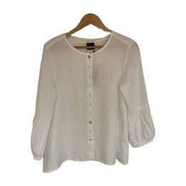 Long-sleeved linen blouse - WHITE