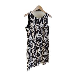 Robe sans manches en lin imprimé - NOIR ET BLANC