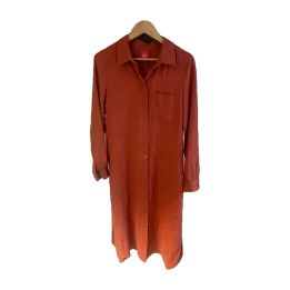 Robe chemise longue en lin - ORANGE FONCÉ