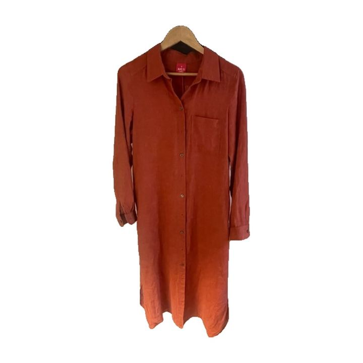 Robe chemise longue en lin - ORANGE FONCÉ