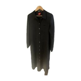 Long linen shirt dress - BLACK