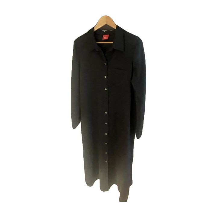 Robe chemise longue en lin - NOIR