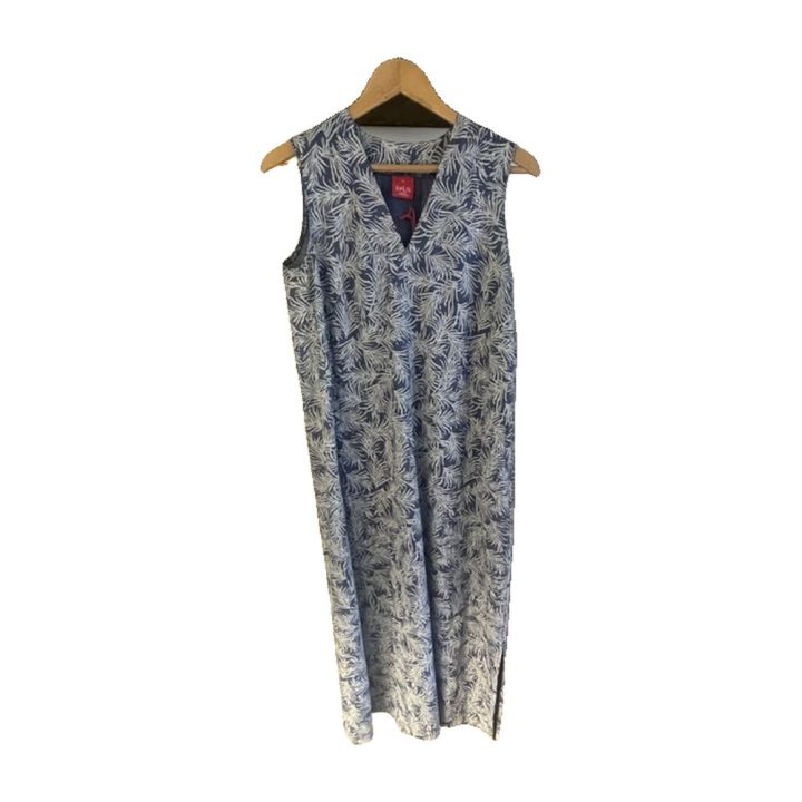 Robe sans manches en lin imprimé feuillage - BLEU