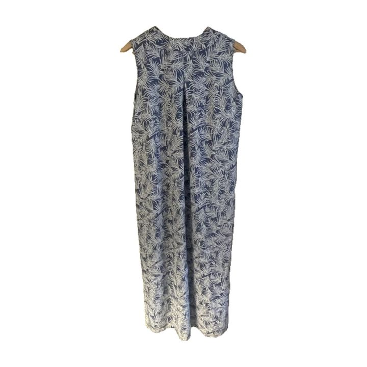 Robe sans manches en lin imprimé feuillage - BLEU