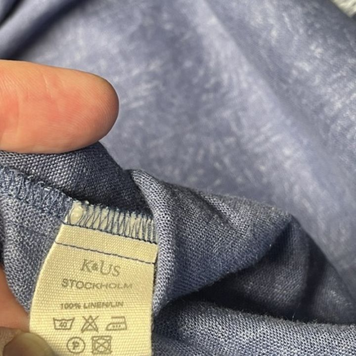 Robe sans manches en lin imprimé feuillage - BLEU