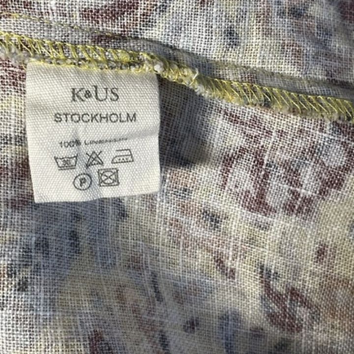 Kortärmad paisleymönstrad linneklänning - GUL