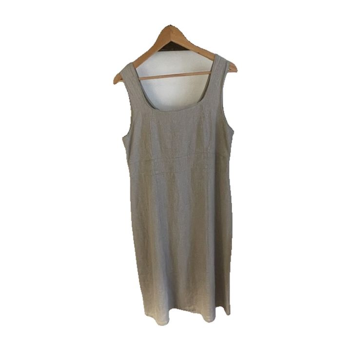 Linen pinafore dress - BEIGE