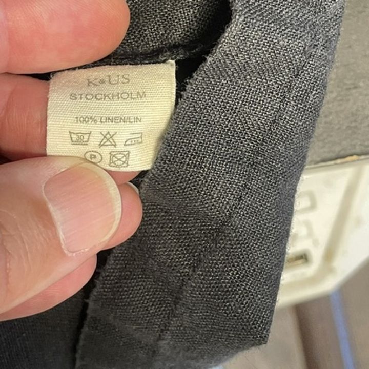Robe bicolore en lin, manches courtes - GRIS ET NOIR