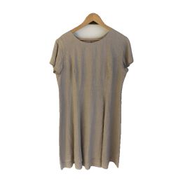 Kortärmad linneklänning - BEIGE