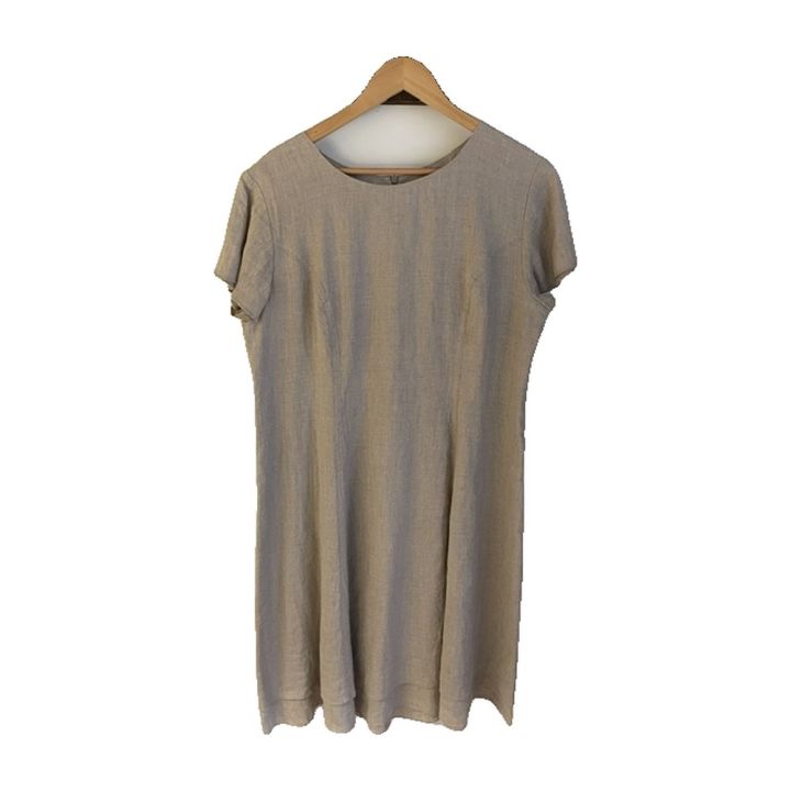 Kortärmad linneklänning - BEIGE