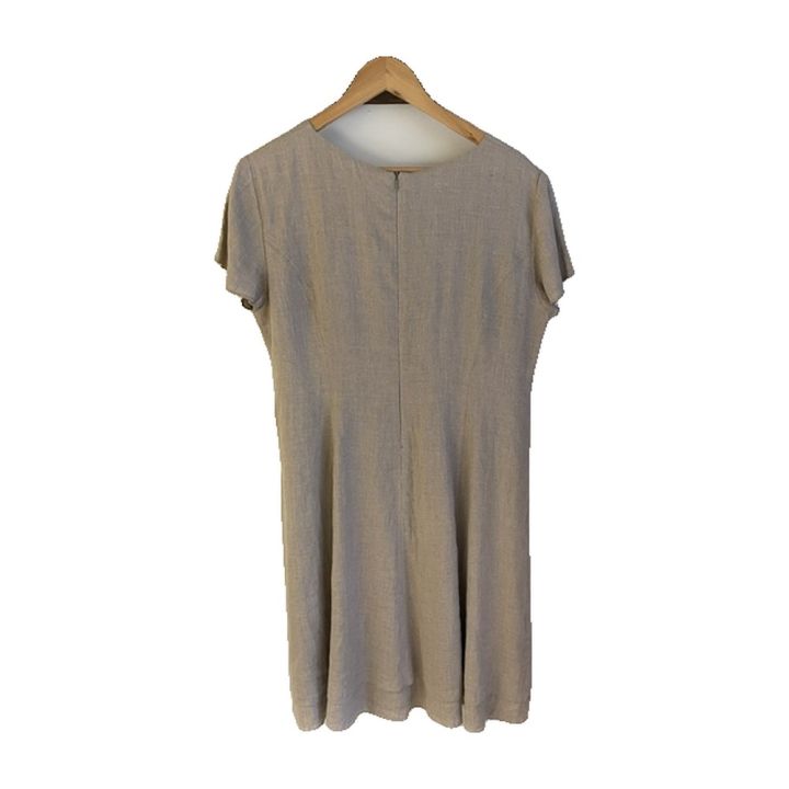 Short-sleeved linen dress - BEIGE