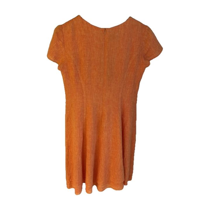 Kortärmad linneklänning - ORANGE