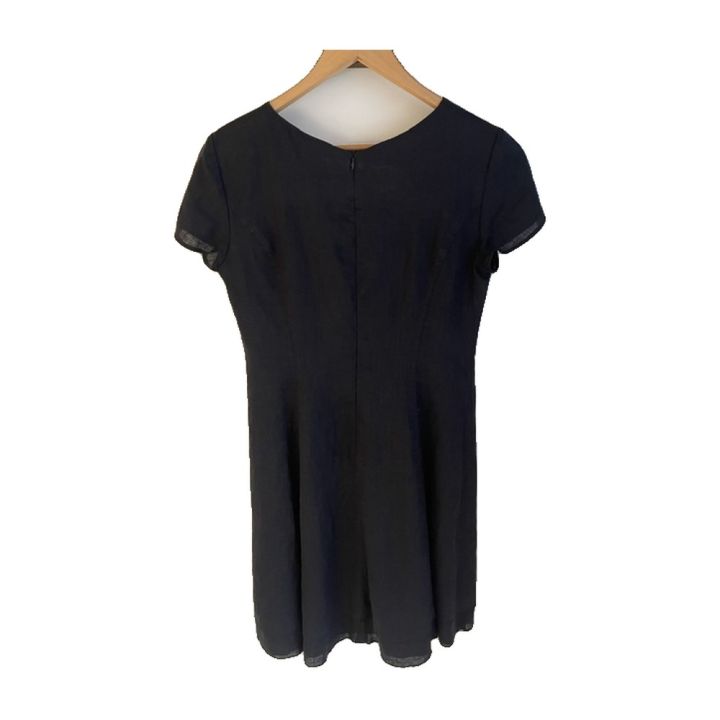 Short-sleeved linen dress - BLACK