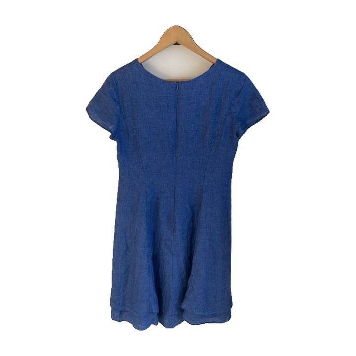 Short-sleeved linen dress - BLUE