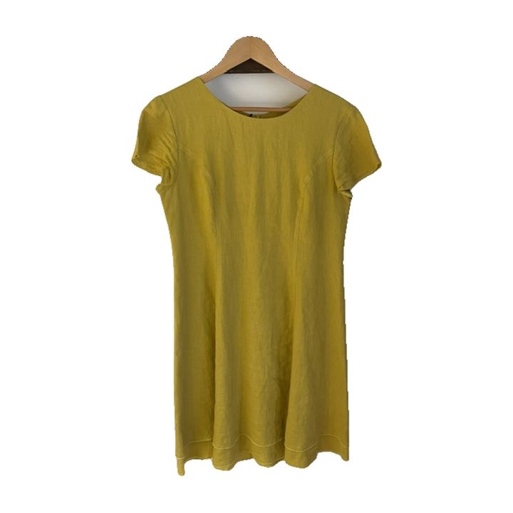 Short-sleeved linen dress - YELLOW