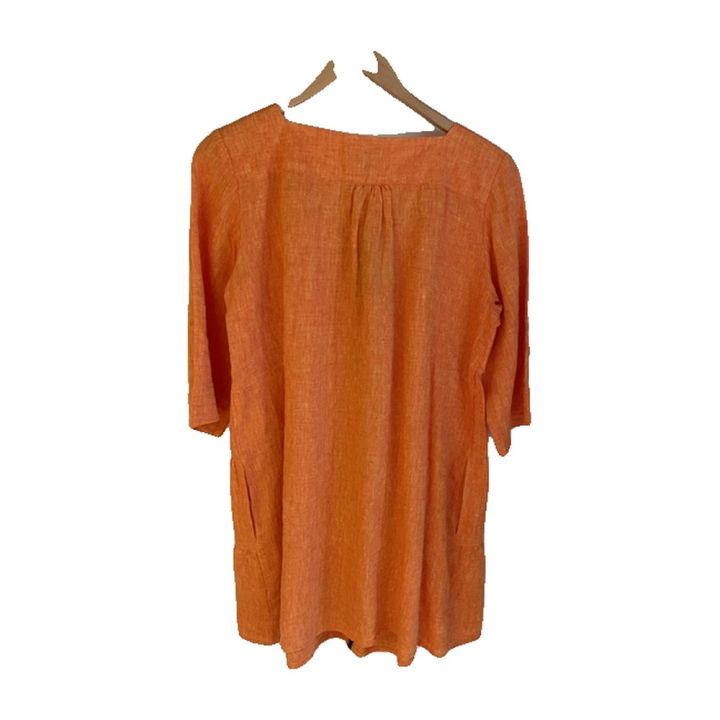 Tiered linen dress with three-quarter sleeves - ORANGE