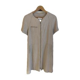 Robe zippée en lin, manches courtes - BEIGE