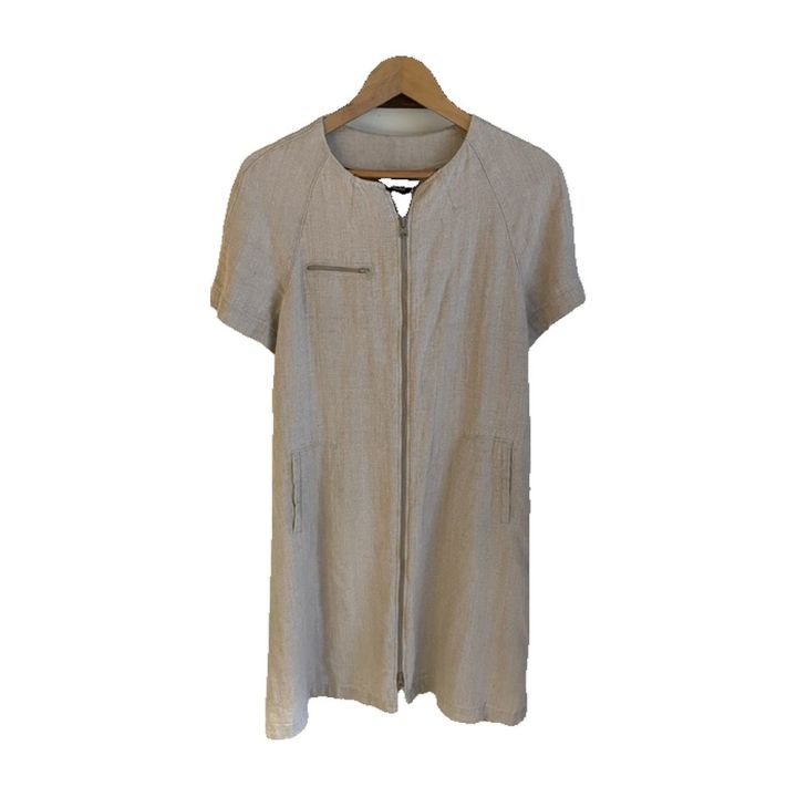 Robe zippée en lin, manches courtes - BEIGE