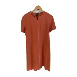 Robe zippée en lin, manches courtes - ORANGE