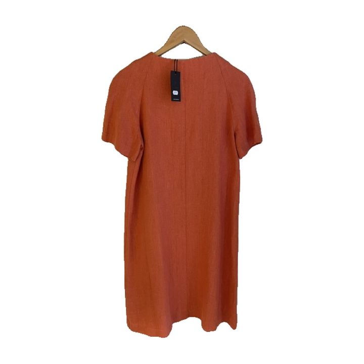 Robe zippée en lin, manches courtes - ORANGE