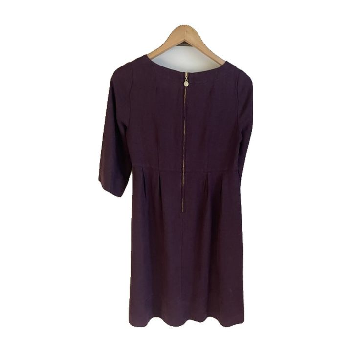 Robe en lin à poches, manches trois-quarts - PRUNE