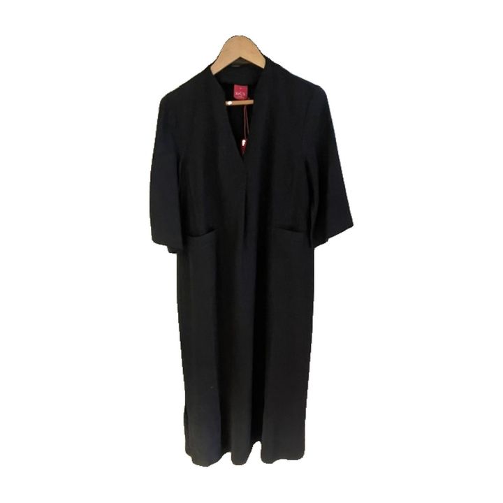 Robe longue en lin col V - NOIR