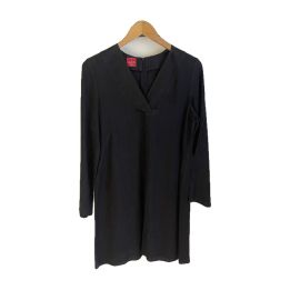 Broderad långärmad linneklänning - SVART
