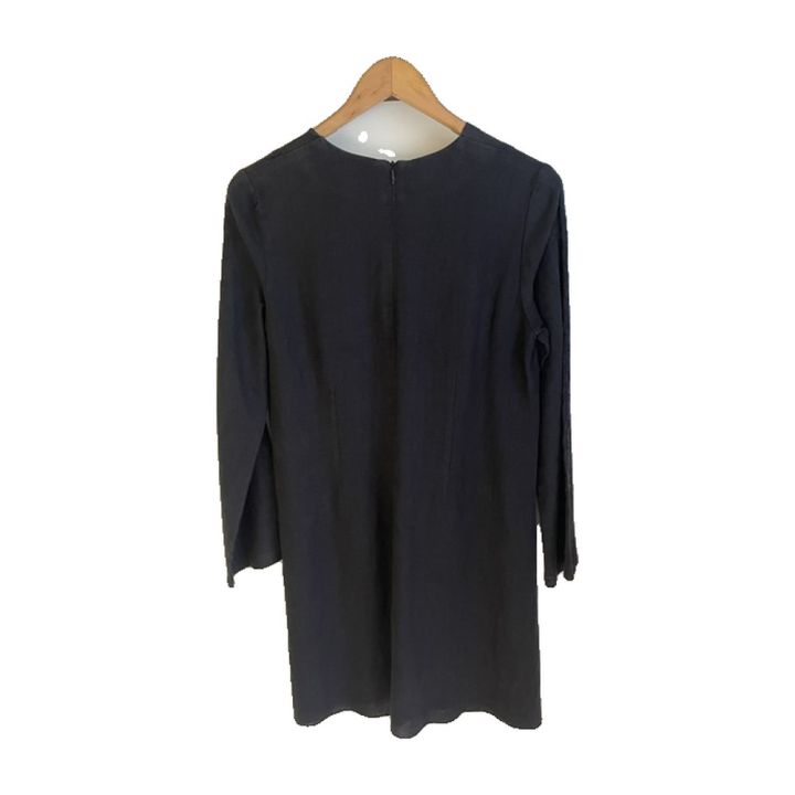 Robe en lin brodée, manches longues - NOIR